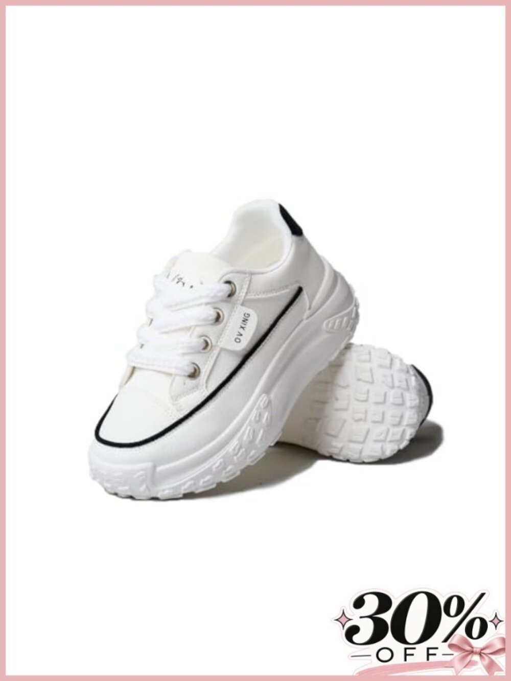 Faux Leather Platform Sneakers Lace-Up Non-Slip Athletic Shoes